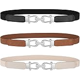 JASGOOD Women Skinny Elastic Belt for Dresses,Thin Retro Stretch Waist Belt with Golden Buckle