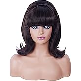 Rugelyss Short Wavy Dark Brown Chocolate Wig with Bang Big Bouffant Beehive Wigs for Women fits 80s Costume or Halloween Party