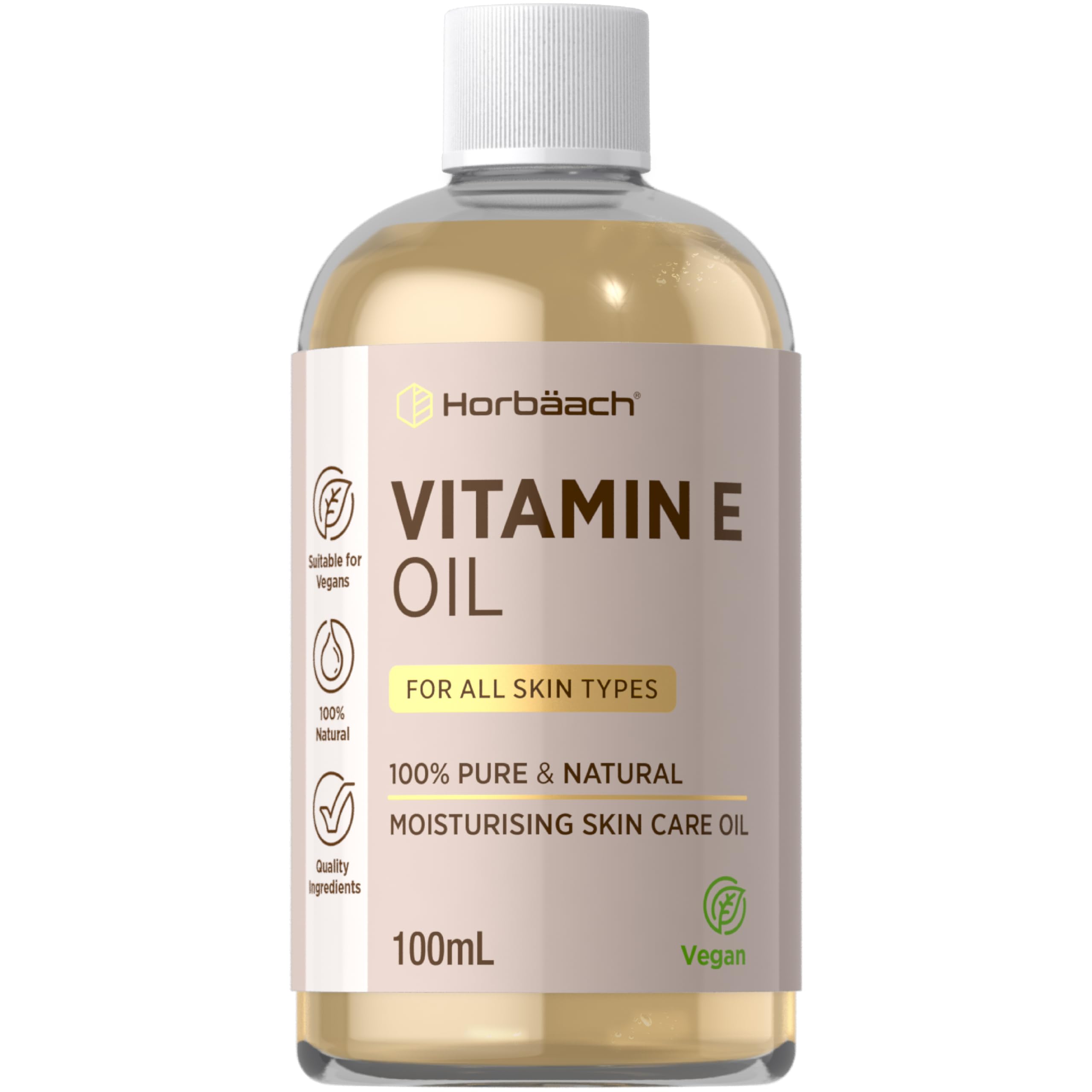 Vitamin E Oil for Skin and Face | 100ml | Pure and Natural Vitamin E Tocopherol Oil for Daily Use | Moisturising & Nourishing for All Skin Types Vegan & Vegetarian Friendly | by Horbaach
