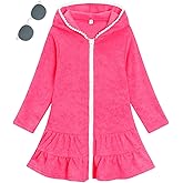 LUCKYGAL Girls Swim Cover Up Kids Long Sleeve Swimsuit Coverup Terry Beach Pool Clothes with Sunglasses