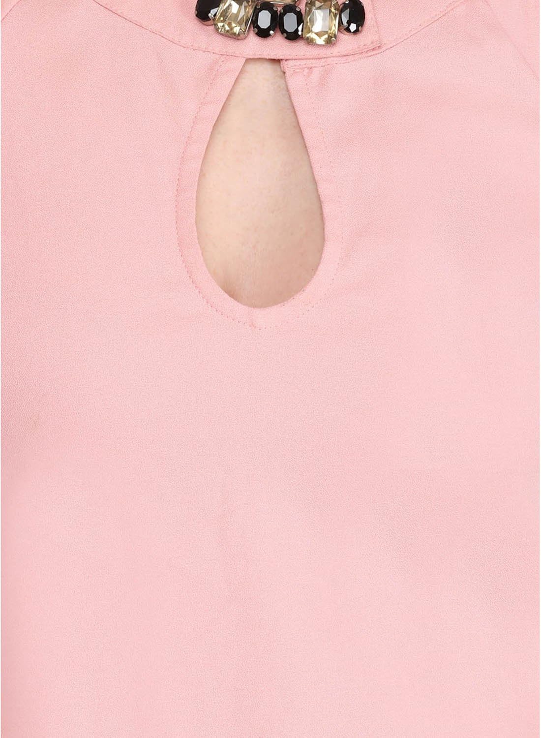 martini pink bell sleeve moss lycra embellished party crop top