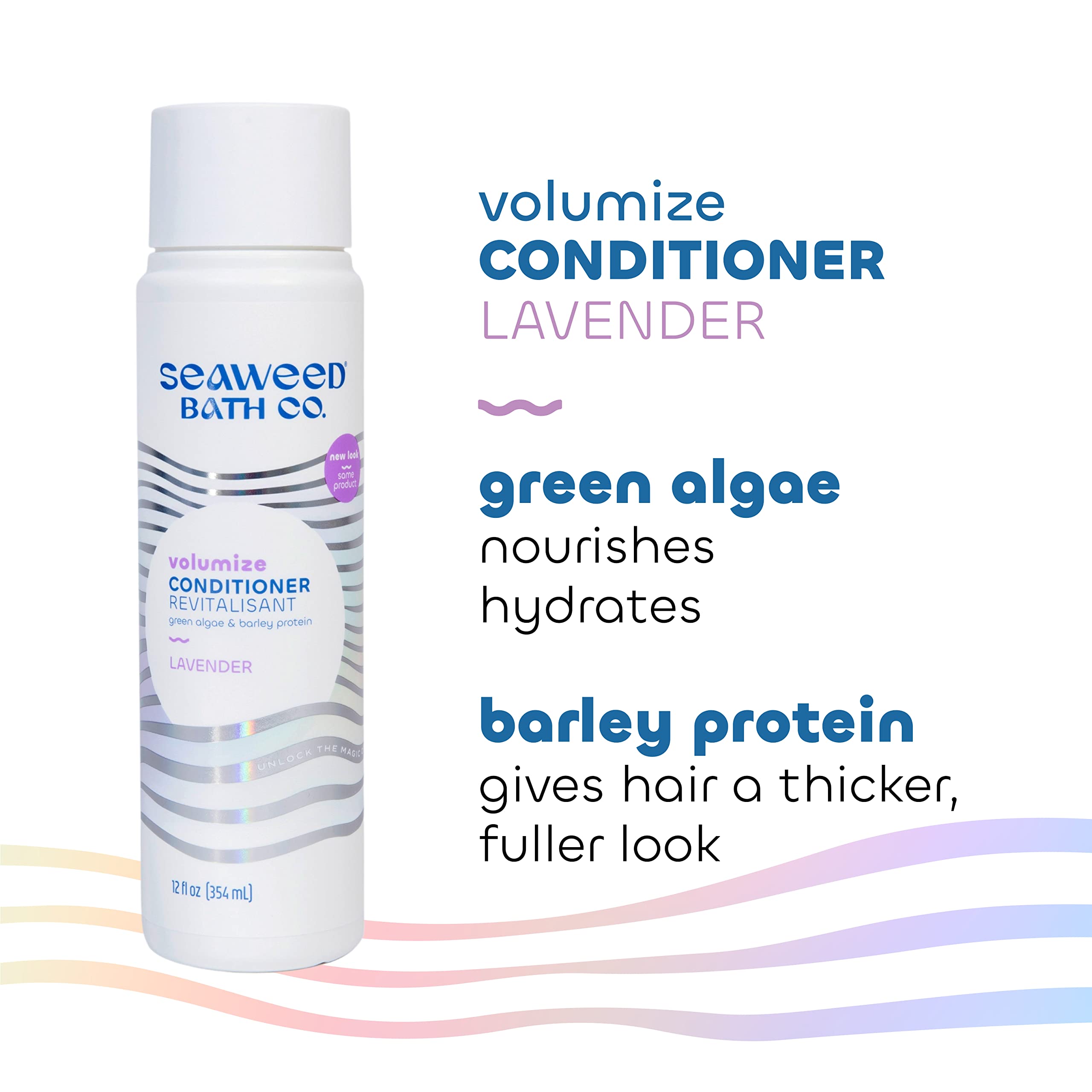 Seaweed Bath Co. Volumize Conditioner, Lavender Scent, 12 Ounce, Sustainably Harvested Seaweed, Green Algae, Barley Protein, For Normal to Fine Hair