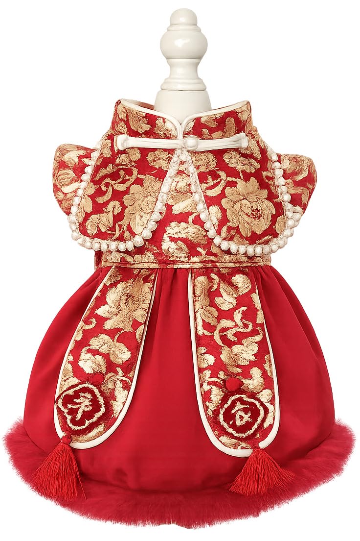 MaruPet Fashion Sweet Puppy Dog Lace Princess Dress for EXTRAL Small and Small Dog E-red-3 Large Image