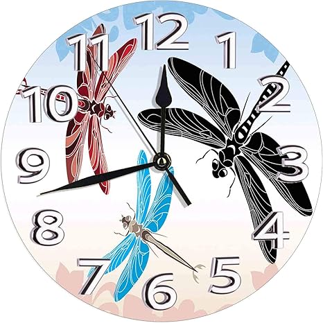 Amazon Co Jp 壁掛け時計10in 雲空を飛んでいるエキゾチックなトンボ動物の羽自然イラスト静音 連続秒針 電池式 寝室 部屋装飾 オフィス 丸形 時計レトロ柱時計 デジタル 柱時計 ホーム キッチン