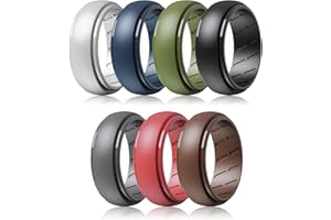 QINAOCO Silicone Ring Men, 7 Rings / 2 Rings - Breathable Men's Rubber Wedding Bands - Step Edge Airflow Inner Grooves, 8mm Wide, 2.2mm Thick