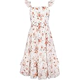 GRACE KARIN Girls Flutter Sleeve Smocked Floral Dresses, Kids Easter Spring Summer Dress, Teen Hawaiian Maxi Long Dresses