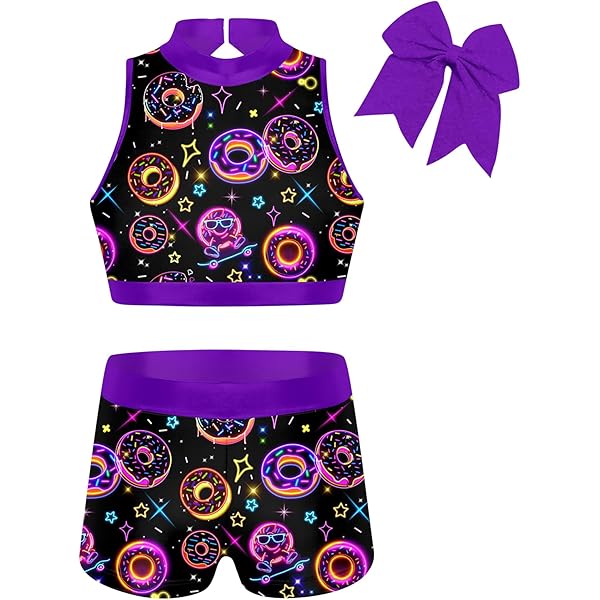 Conjunto De Deporte Para Niña: Top Corto Y Shorts | Poliamida Y Spandex, Elástico | Para Baile, Gimnasia, Yoga