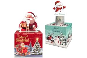 BANNOVELLA 2 Pack Christmas Money Box for Cash Gift Pull,Christmas Tree & Snowman & Santa & Elk Money Gift Boxes for Cash with Pull Out Card DIY Set Surprise Merry Box