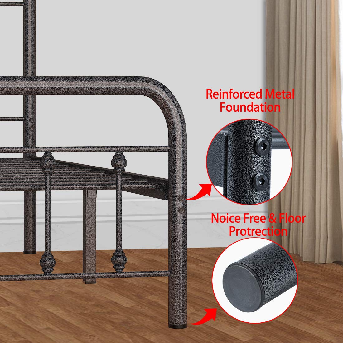 Metal Bed Frame Twin Size with Vintage Headboard and Footboard, Noillats Solid Sturdy Steel Slat Support Mattress Foundation, No Box Spring Needed and Easy Assembly