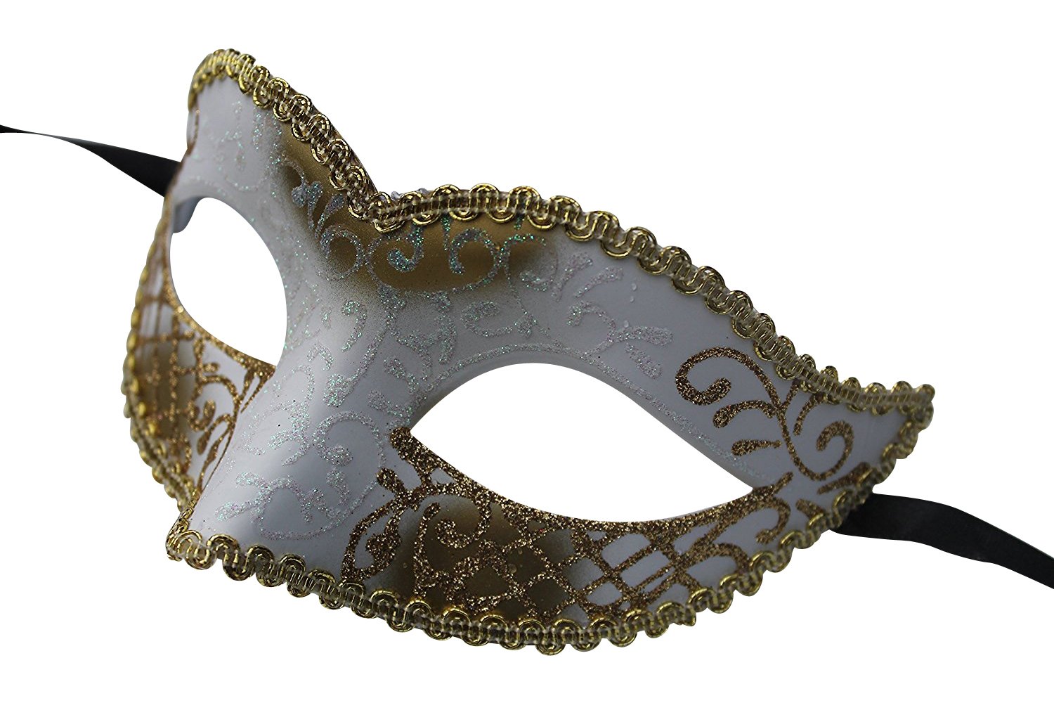 MASK & CO Ladies Quality White & Gold Venetian Masquerade Party Ball Eye Mask
