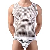Men’s Mesh Sheer Fishnet Muscle Top Fitted Sleeveless Night Clubwear See Through Workout Gym Undershirt Tank Top