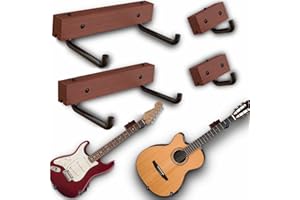 RawRock Horizontal Guitar Hanger [2 Pack] - Angle Tilt Display Ukulele, Bass, Electric Guitar, Banjo Slanted on Wood (2X Mahogany)