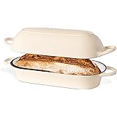 Enamelled Cast Iron Bread Loaf Pot – Dutch Oven For Sourdough Bread Baking – Oven Safe Non Stick Bread Pot – Rectangular, Cream, 34cm x 16cm – by Nuovva
