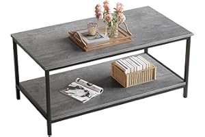 SAYGOER Coffee Table with Storage 2-Tier Industrial Center Table for Living Room, Rectangle Wood Table for Small Spaces Apartment Home Office, Concrete Gray