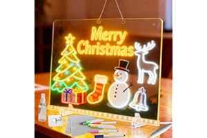 DSXGEFW Large LED Drawing Board for Kids (13.7"x10") – 7-Color Glowing Doodle & Writing Board with 4 Light Modes & Adjustable Brightness, USB Powered (Adapter Not Included), Includes 7 Pens, Spray Bottle, 2 Cloths, Chain & Hooks – LED Message & Note Board for Home & Gifts (Large)