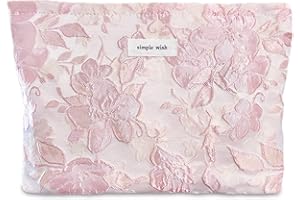 STARDW Flower Cosmetic Bags Makeup Bags for Women and Girls,Travel Makeup Bag Large Capacity Canvas Makeup Bag,Makeup Organizer Bag Zipper Pouch (Embossed pink)