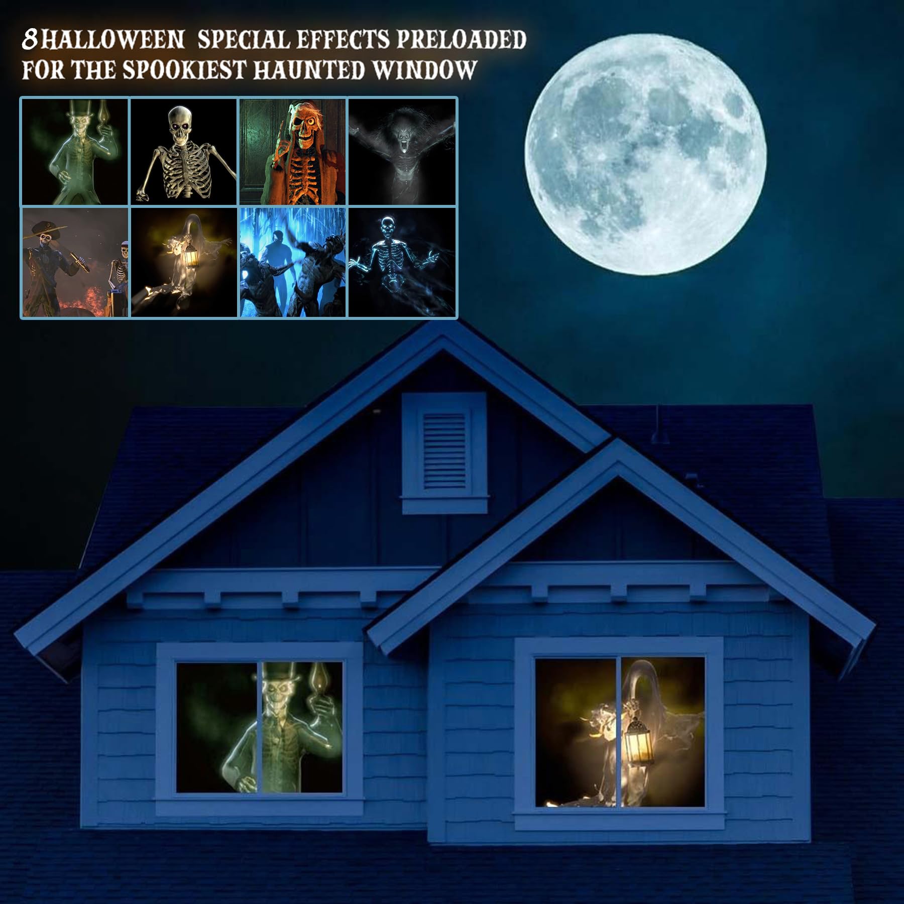 AAXA HP Halloween Projector (2025 Upgraded) for Haunted Windows, Auto-Start, Holographic Projections, Short Throw, HD 1080P, Portable Projector with 8 Pre-Loaded Hologram Movies, Built-in Speaker
