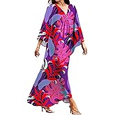 MAKABO Kaftan for Women Dress V Neck Short Sleeve Beach Vacation Bikini Swimsuit Cover Ups Loungewear for Summer