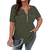 Viracy Plus Size Womens Tops 1/4 Zip Up Casual Shirts Lightweight Short Sleeve Tunics