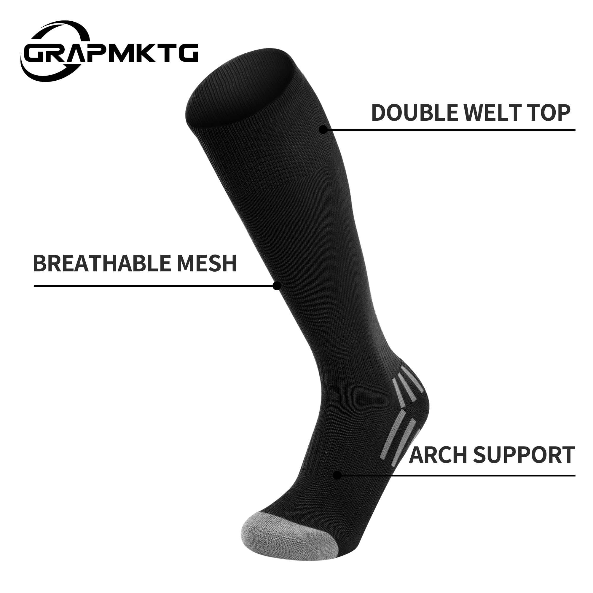 GRAPMKTG 3 Pack Soccer Baseball Softball Socks for Youth Women and Men Knee High Football Socks for Boys Girls