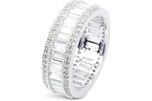 Savlano 18K Gold Plated Cubic Zirconia 8MM Emerald Cut Eternity Lustrous Ring Band for Women