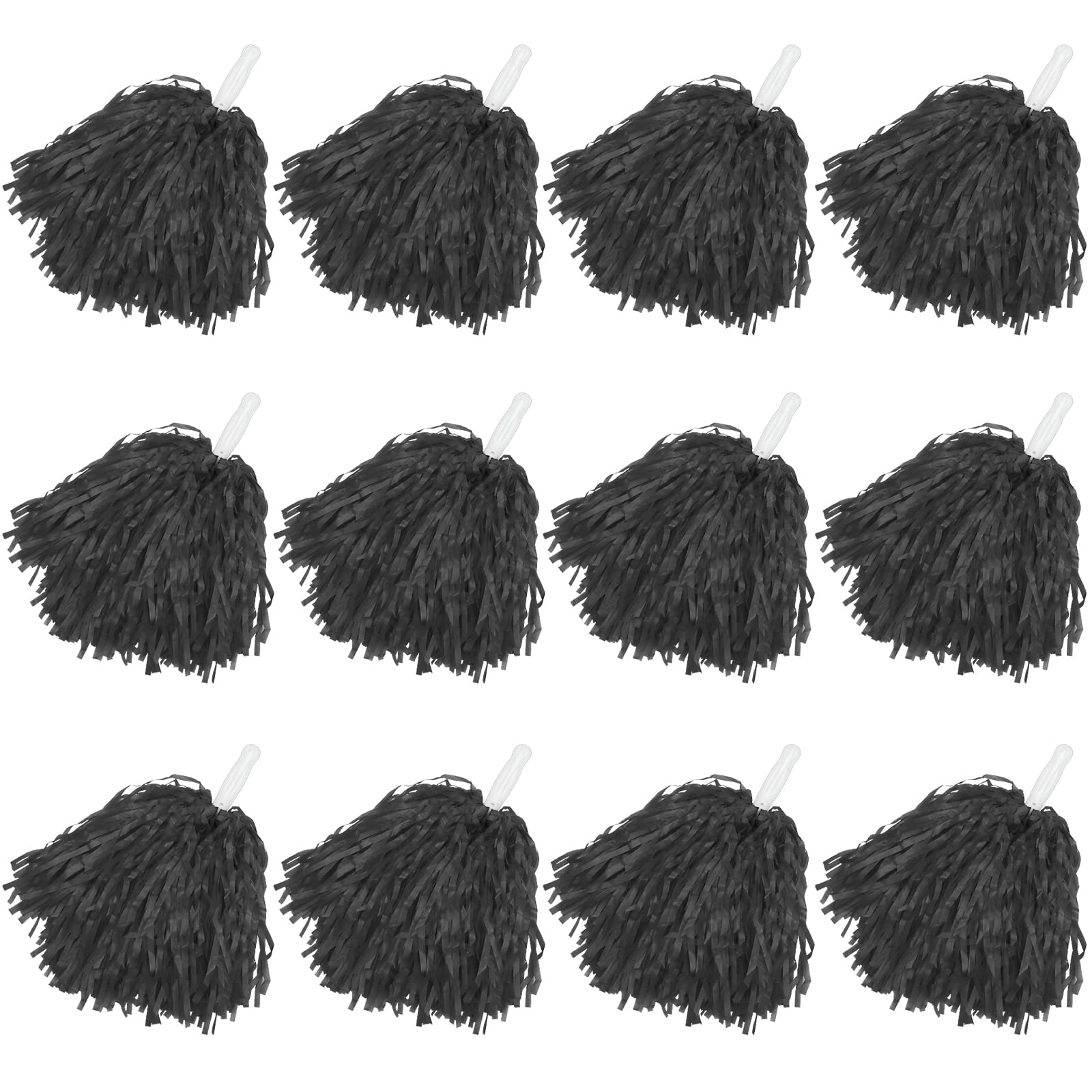 Faxco 12Pack Plastic Pom Poms Cheerleading Pom Poms Sports Dance Cheer Plastic Pom Pom for Rooters,Cheering Squard,Cheering Team (Black)