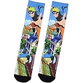 Bioworld Naruto: Shippuden Men's Jumping Naruto Hidden Leaf Village Buildings Crew Socks (8-12)