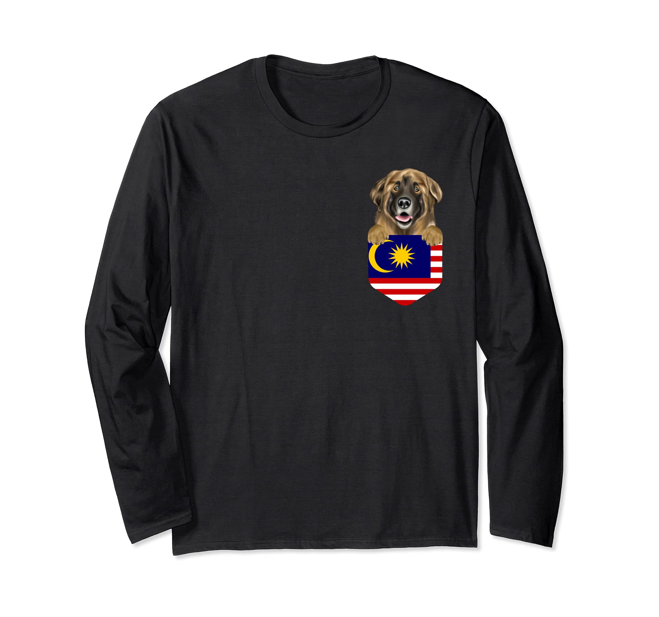 Malaysia Flag Leonberger Dog In Pocket Long Sleeve T-Shirt
