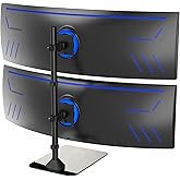 VIVO Dual Vertically Stacked Ultra-Wide Monitor Desk Stand with Glass Base, Extra Tall Adjustable Mount for 2 Ultrawide Screens up to 49 inches, 44 lbs Per Screen Capacity, Black, STAND-V202LG