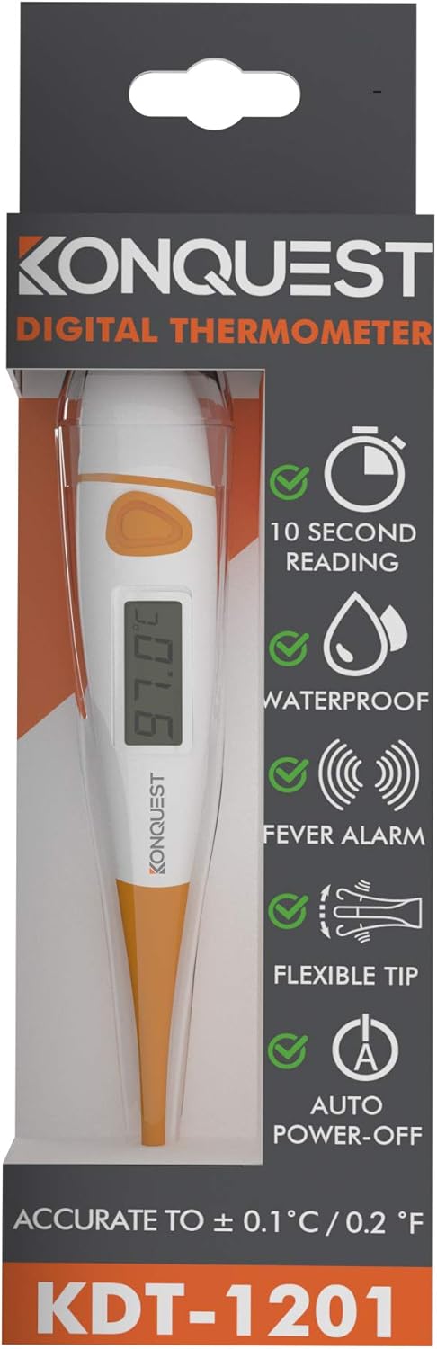 Konquest KDT-1201 Best Digital Medical Thermometer, Highly Accurate and Fast, Easy to Use, 10 Second Reading. Detect Fever Quickly - Oral Armpit and Rectal Thermometer for Babies Children and Adults: Health & Personal Care