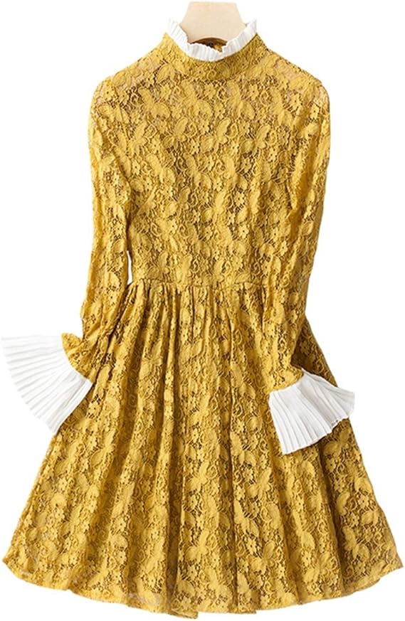 Amazon ワンピース ワンピ ロングワンピース 結婚式 レース 袖あり 花柄 レディース ロングワンピ 大きいサイズ パーティー 婚活 S フォーマル 黄色 ロング パーティ パーティドレス 袖あり ロング丈 きれいめ 秋 冬 マタ二ティ 結婚式ワンピース ワンピース