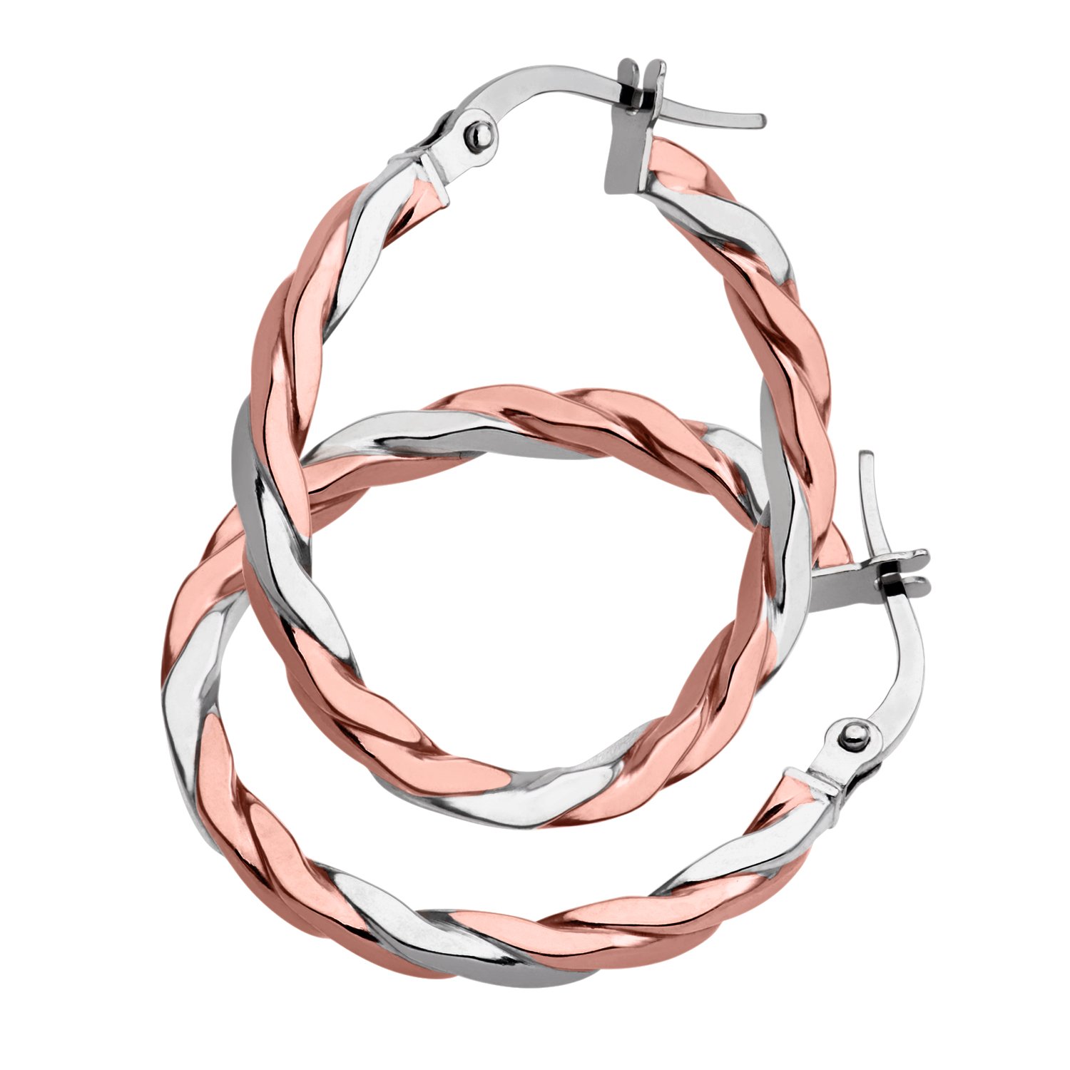 9ct White & Rose Gold Earrings - Twist Hoop Women’s Earrings - by Elegano