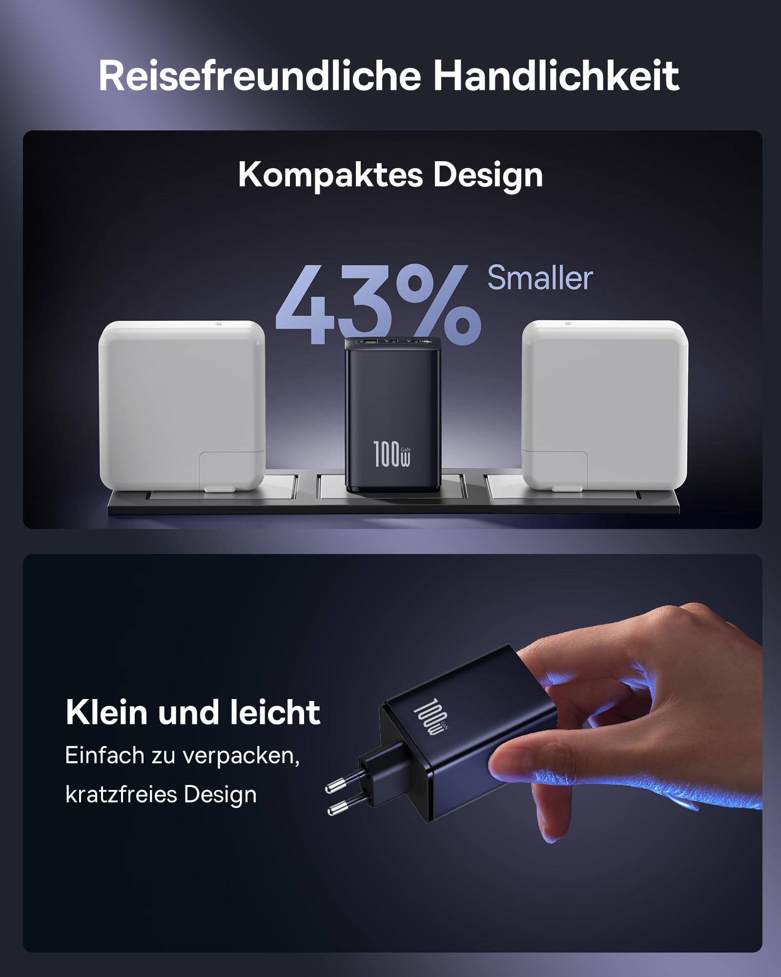 Baseus Enerfill USB C Ladegerät 100W, 3-Ports USB C Netzteil, PD Ladegerät mit PPS, GaN Schnellladegerät kompatibel mit MacBook Pro/Air, iPad, Laptop, iPhone 17/16/15/14, Galaxy S25, Pixel, Schwarz 5