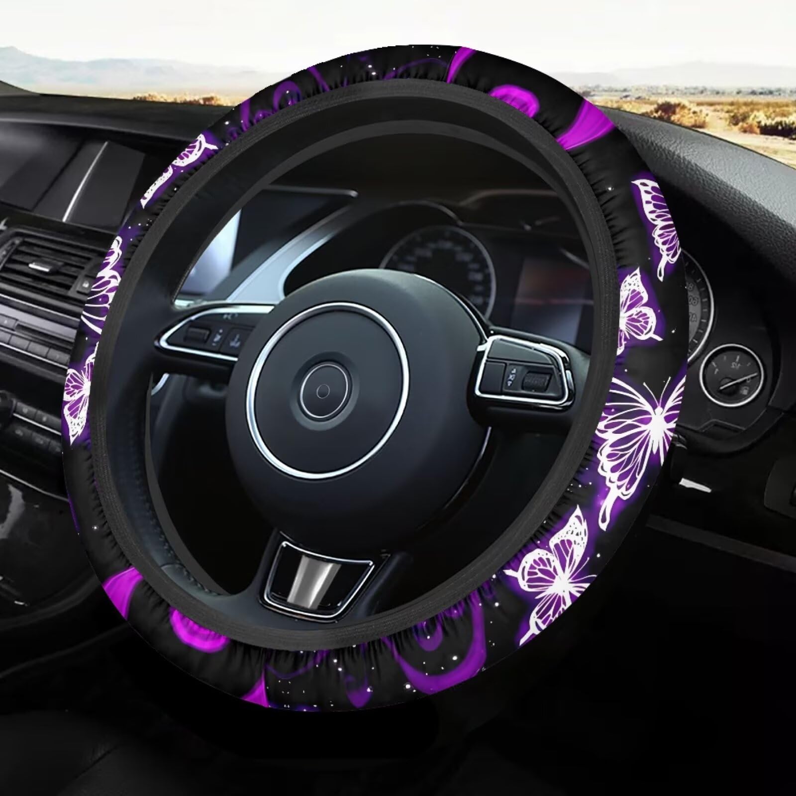 Photo 1 of FUIBENG Bling Butterfly Elastic Car Steering Wheel Cover, Protector Upgrade Thicken, Anti Slip Soft Car Interior Decor for Diverse Cars Truck SUV