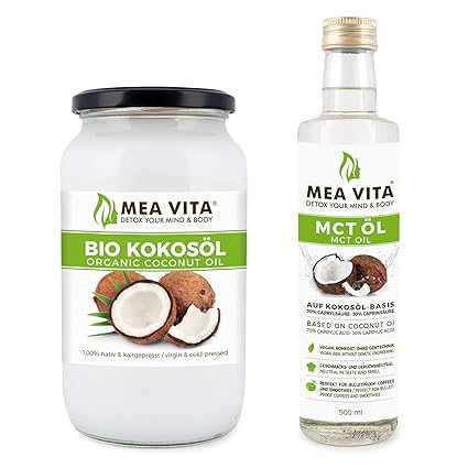 MeaVita Bio Kokosöl, nativ, 1L + MCT Öl, 500ml, 1er Pack (1 x 2.2 kg)