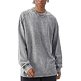 Yimoon Oversized Tshirts for Men Cotton Long Sleeve Shirts Vintage Acid Wash Baggy Tees Casual Crewneck T-Shirt