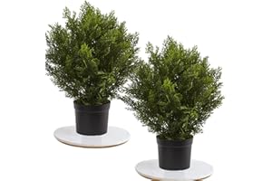 momoplant —33Inch/2.6 FT Outdoor Artificial Boxwood Garden Torch Shaped Topiary Tree Artificial Topiaries Bushes Potted Fake Plants Outdoor/Indoor Decor（Set of 2）