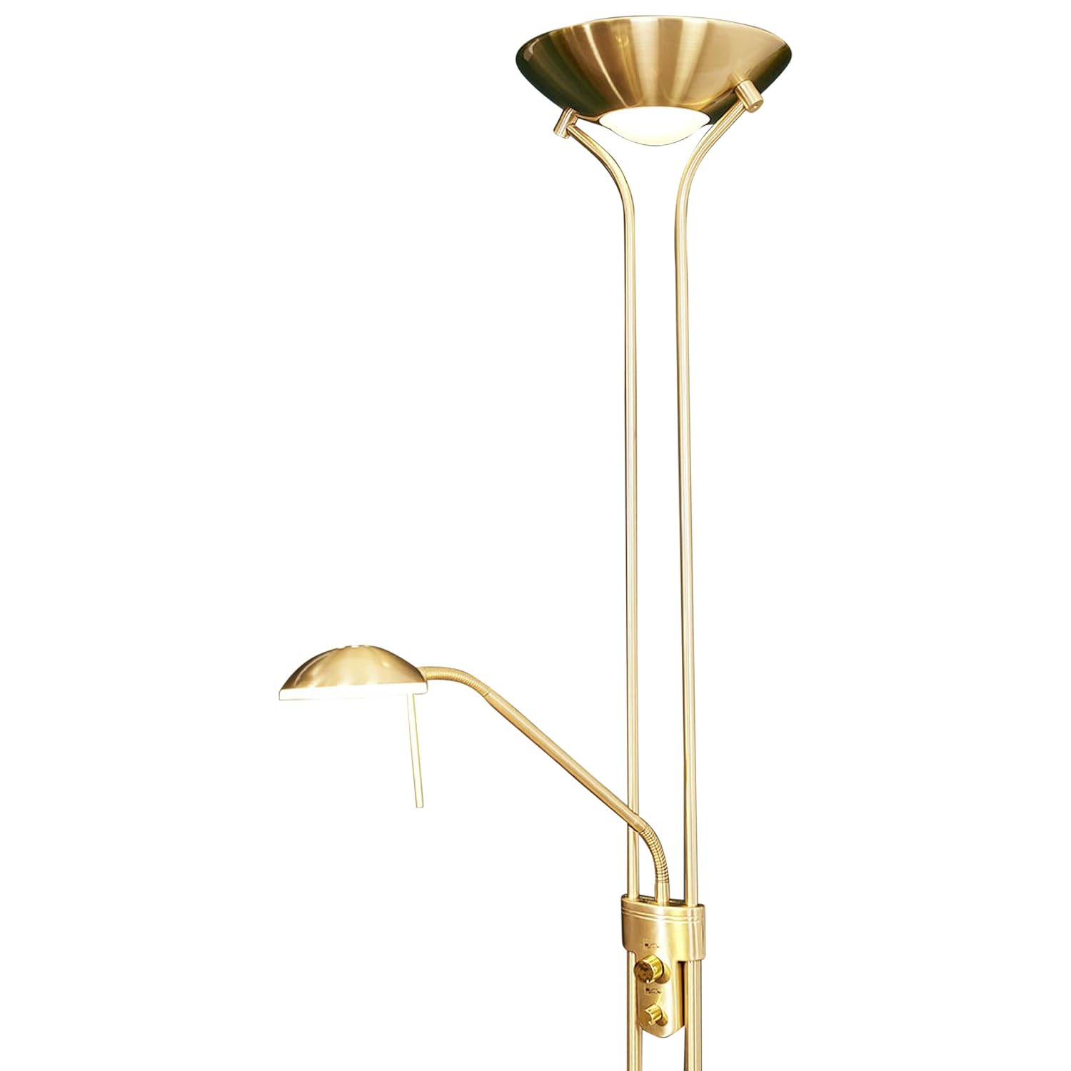 Lampenwelt LED Stehlampe"Josefin" dimmbar mit Leselampe in Messing aus Metall u.a. für