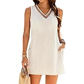 Blooming Jelly Womens Swimsuit Coverup Bathing Suit Eyelet Beach Dresses Mesh V Neck Sleeveless Cover Ups with Pockets