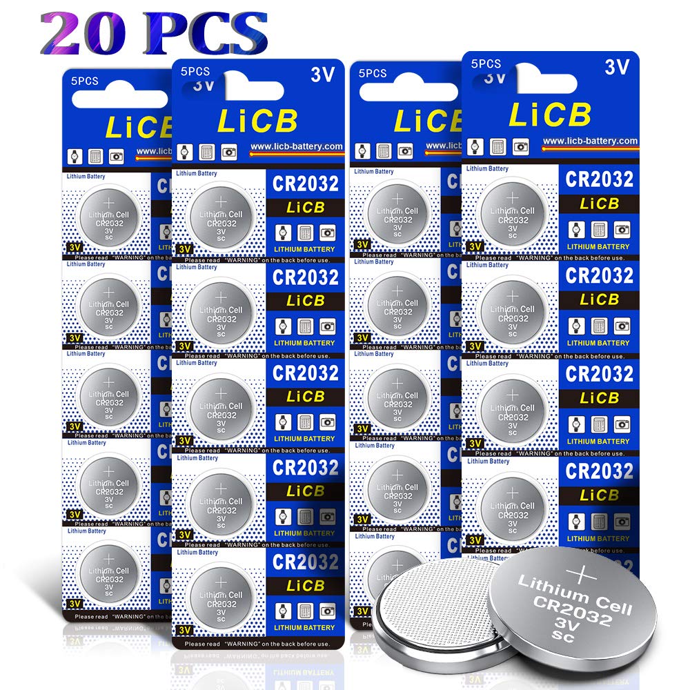 LiCB 20 PCS CR2032 Lithium Coin Battery- 245mAh Ultra High Capacity with Powerful 3V Output, Specialty Technology for tv remote,car fob,motherboard,Calculators and More(2032/DL2032)