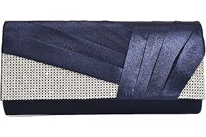 U-Story Womens Satin Pleated Evening Clutch Rhinestone Wedding Prom Purse Handbag