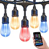 XMCOSY+ Smart Outdoor String Lights 49FT, LED Patio Lights with App Control | DIY Color Changing Halloween Outdoor Lights, RGBCW Dimmable White, Alexa Voice Control, Shatterproof Waterproof Outside Light