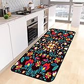 Mexican Flowers Kitchen Rug,Kitchen Runner Rug Non Slip Washable Standing Desk Mat Laundry Room Runner Rug Area Rugs for Floor Bathroom,Hallway,Office,Sink,Mudroom 20''x48''