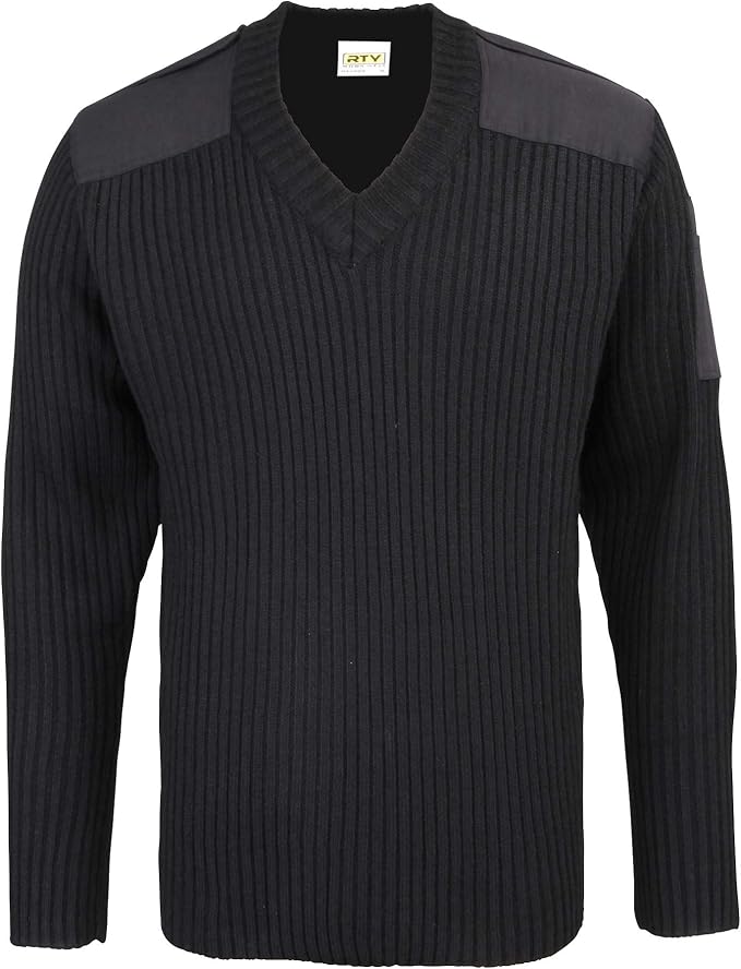 Rty Workwear NATO Security Style VNeck Sweater Mens Elbow Patches