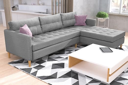 Selsey Kopenhagen - Ecksofa Eckcouch  in Grau mit Federkern, Holzfüßen, Ottomane Links oder rechts