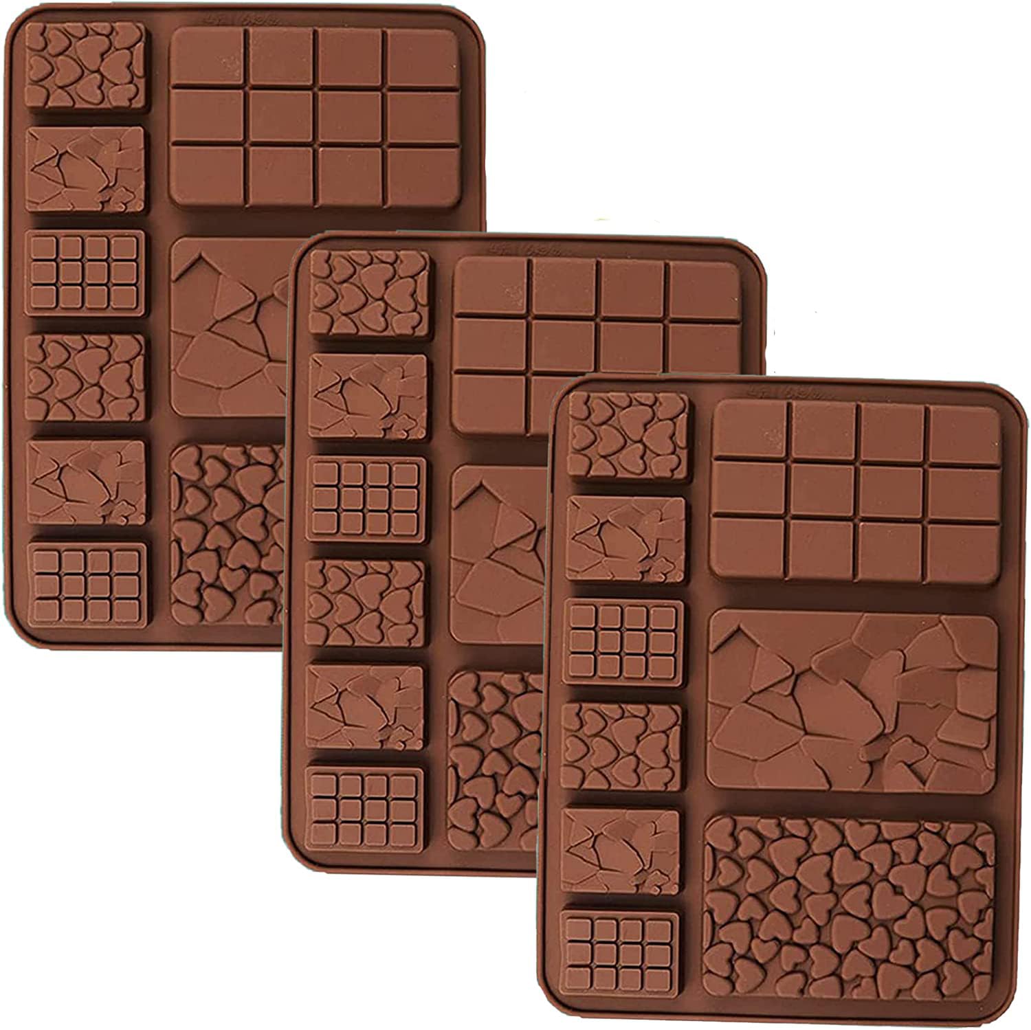 Photo 1 of ROTADM Mix Shape Silicone Chocolate Mold Set - 3PC Break-Apart Mini Waffle, Heart & Square Bar Molds for Protein Bars, Energy Bites, Homemade Candy | Food Grade Non-Stick Baking Tools