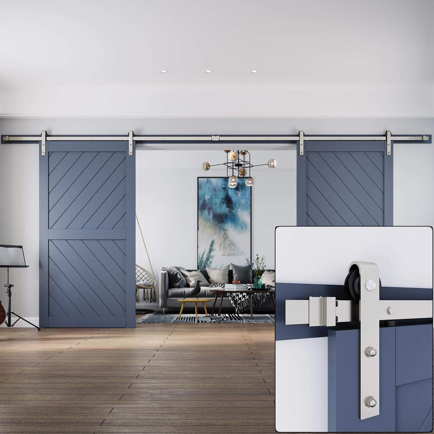 16 FT Brushed Nickel Double Door Sliding Barn Door Hardware