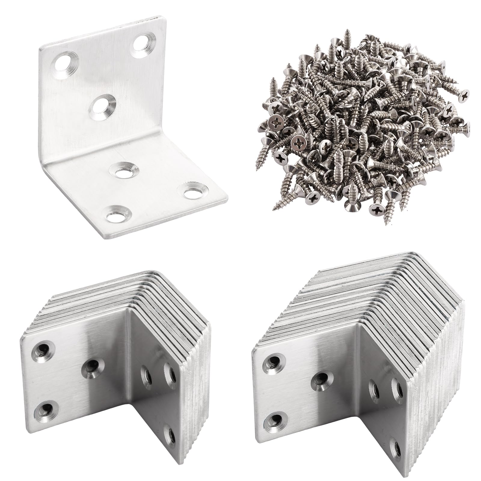 ASelected 25 Pieces Angle Connector 40 × 40 × 40 MM Angle Metal Stainless Steel Angle L Angle Metal Angle with Screw for Wood Furniture Wall Table Chair