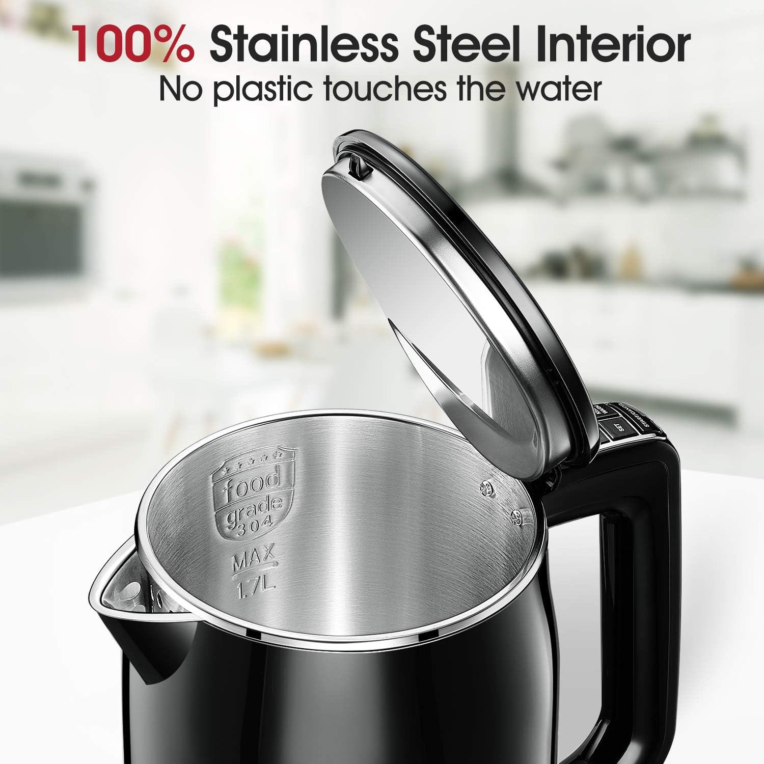 Miroco Electric Kettle Temperature Control 1.7L Double Wall Keep Warm, Anti-scald Tea Kettle 100% Stainless Steel BPA-Free Hot Tea Kettle, Auto Shut-Off, Boil-Dry Protection, 1500W Fast Boiling-120V: Kitchen & Dining