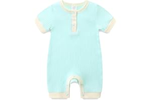 BIBIMOM Unisex Baby Outfits Boy Girl Short Sleeves Pants Snap Closure Summer Romper